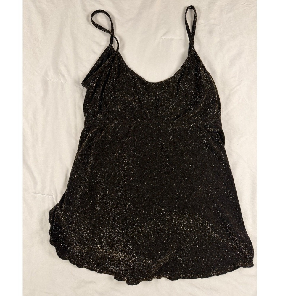 Vintage Jm Black Gold Metallic Glitter Swim Dress One Piece Bodysuit Large USA